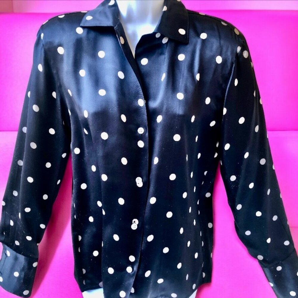 Perry Ellis Christmas Collection Vintage 80's 100% SILK Blouse Long Sleeve